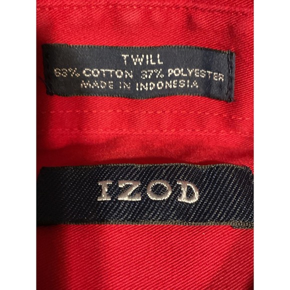 IZOD Mens Red Twill Button Down Shirt Wrinkle Free Large 16 32/33 Long Sleeve - Picture 5 of 7